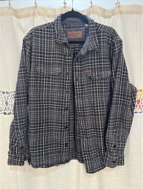 ORVIS Heavy Flannel Shirt Jacket Plaid Shacket Pockets Men's XL Gray/Black